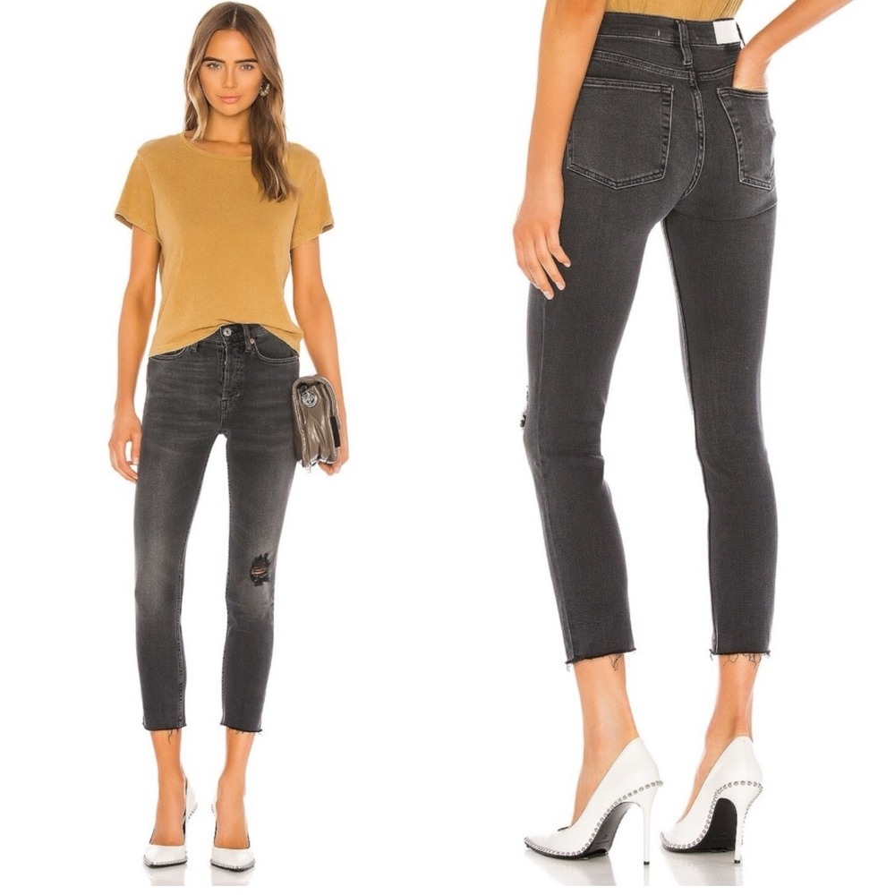 RE/DONE High-Rise Ankle Cropped Jeans Lived‎ in Black Size 27